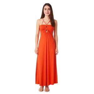 NWOT Sincerely Jules Women’s Orange Halter Neck Maxi Dress Cut Out Detail Size S